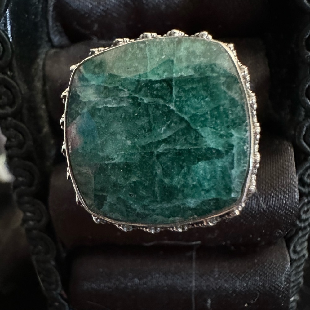 Sterling Silver Emerald (Dyed most are) Ring Size 10